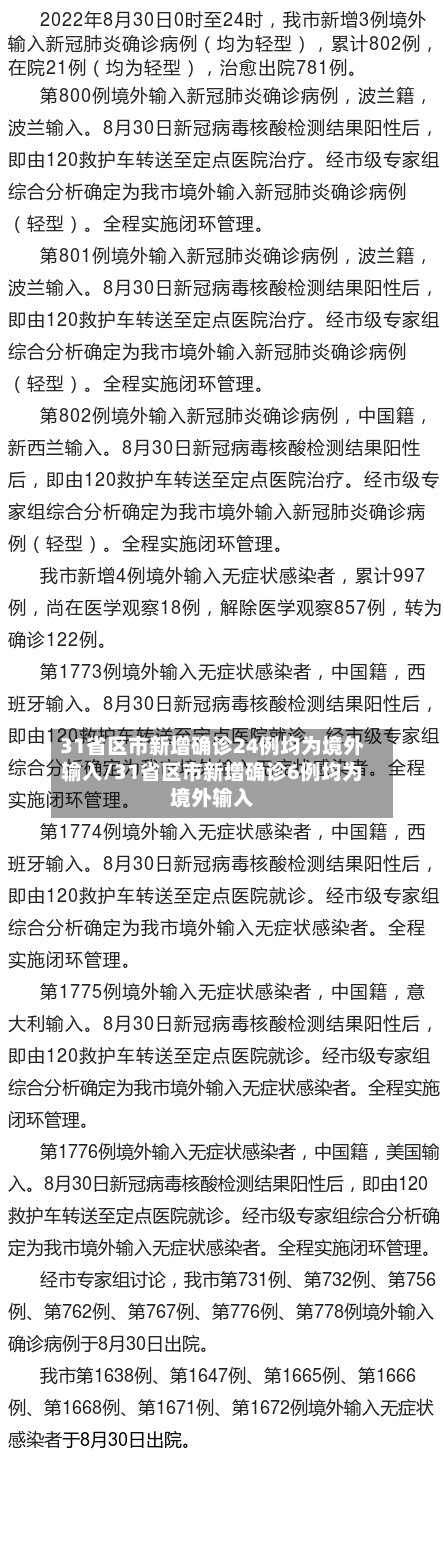 31省区市新增确诊24例均为境外输入/31省区市新增确诊6例均为境外输入-第3张图片