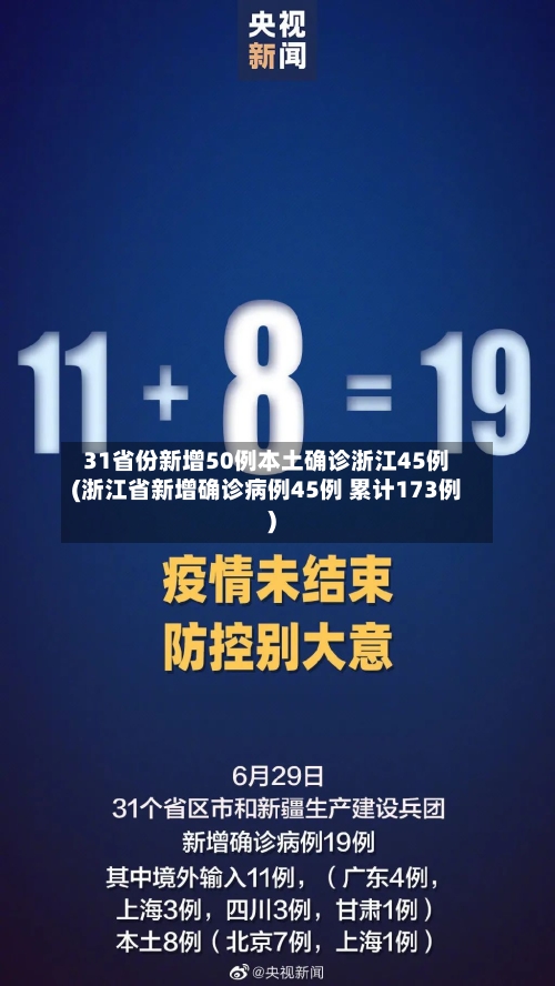 31省份新增50例本土确诊浙江45例(浙江省新增确诊病例45例 累计173例)