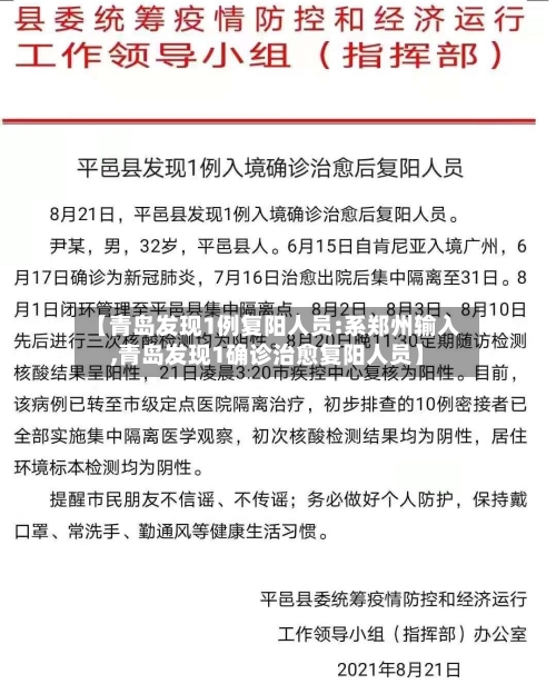 【青岛发现1例复阳人员:系郑州输入,青岛发现1确诊治愈复阳人员】-第2张图片